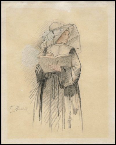 Nunna kädessään kirjaa ja kynää, 1827-87 tekijältä François Bonvin