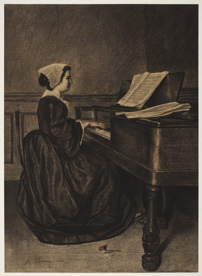 Nainen Spinetissä, 1860. tekijältä François Bonvin
