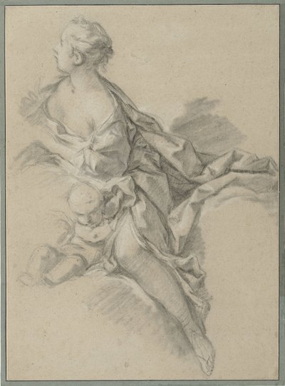Naisen tutkimus (Clytia); valmisteleva tutkimus "Apollo ja Clytia", yhdeksäs kuvakudos sarjasta "Les Amours des Dieux (1747-1750)" tekijältä François Boucher (workshop of)