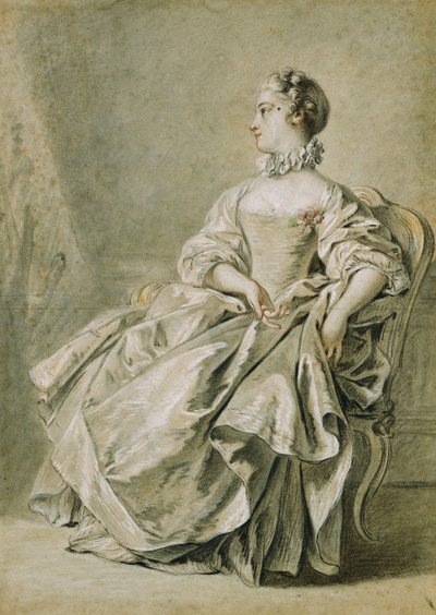 Nuori nainen istuu profiilissa vasemmalla, tekijältä François Boucher