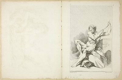 Akateeminen alastonkuva (recto ja verso), toisesta akateemisten hahmojen kirjasta, osittain Royal Academyn professorien kaivertama tekijältä François Boucher