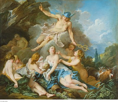 Boucher - Merkurius uskoo Bacchus-lapsen nymfeille, n. 1732 - 1734. tekijältä François Boucher