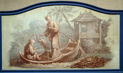 Chinoiserie: Kalastuskohtaus Kiinassa. Front de porte -piirrokset, Francois Boucher (1703-1770) tekijältä François Boucher
