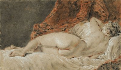 Makaava nainen selästä katsottuna, nimeltään Sleep, n. 1720. tekijältä François Boucher
