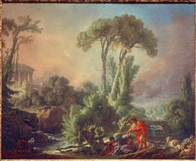 Jokimaisema muinaisen temppelin kanssa tekijältä François Boucher