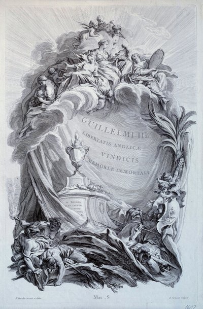 Orangen prinssin ja Englannin kuninkaan (1650-1702) Vilhelm III:n haudan laudoitustaulu. Piirustus: Francois Boucher (1703-1770) 1700-luku. Pariisi, Louvre-museo tekijältä François Boucher