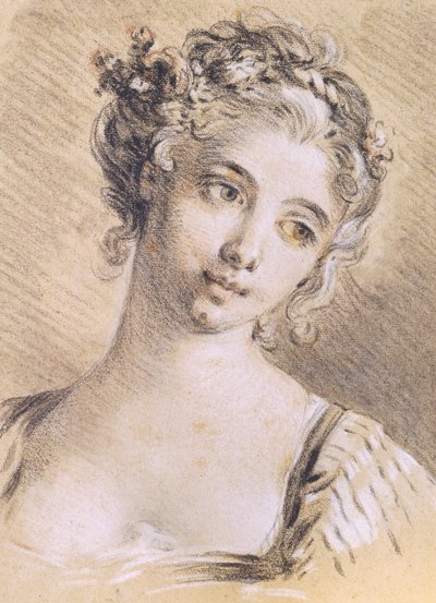 Nuoren tytön pää (hiili ja valkoinen liitu paperille) tekijältä François Boucher