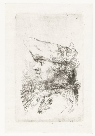 Tricorne-miehen pää Sarja pienistä genrekappaleista ja otsikoista (sarjan nimi) tekijältä François Boucher