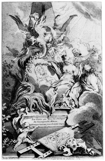 The Graces at the Tomb of Watteau, n. 1720-1770 1924 tekijältä François Boucher