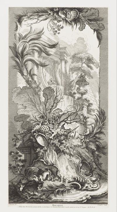 Rocaille [Rococo Design] in Nouveaux Morceaux pour des paravents [Uusia konsepteja näytöille] tekijältä François Boucher