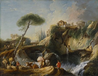 Näkymä Tivolista ja Vestan temppelistä, noin 1749. tekijältä François Boucher