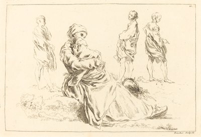 Figuuritutkimukset, mukaan lukien istuva äiti ja lapsi tekijältä François Boucher after Abraham Bloemaert