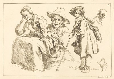 Figuuritutkimukset, mukaan lukien seisova poika pitelemässä kannua tekijältä François Boucher after Abraham Bloemaert