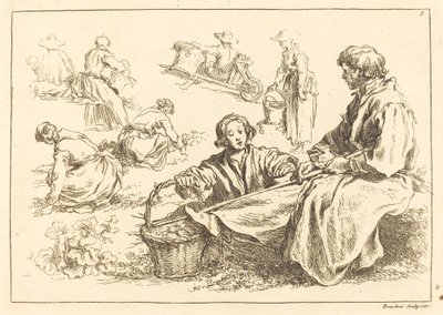 Kuvatutkimukset mukaan lukien kaksi istuvaa talonpoikaa tekijältä François Boucher after Abraham Bloemaert