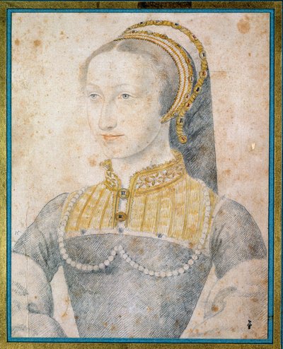 Muotokuva Joan of Albretista, Navarran kuningattaresta (1528 - 1572), Henrik IV:n äidistä. Francois Clouetin (1515-1572) piirustus mustalla kivellä ja verellä tekijältä François Clouet