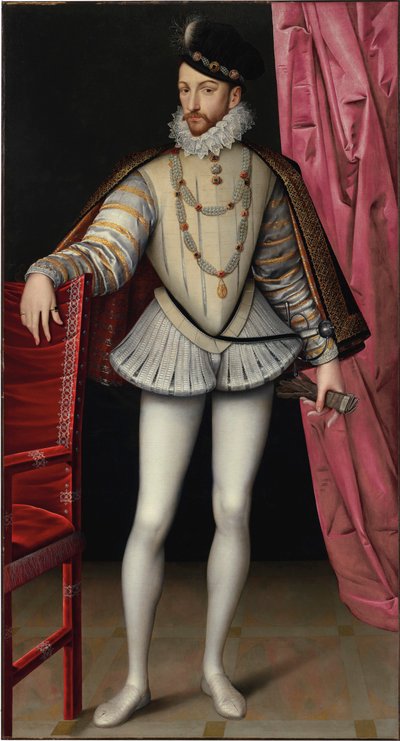 Ranskan kuninkaan Kaarle IX:n muotokuva 1550-1574, n. 1570. tekijältä François Clouet