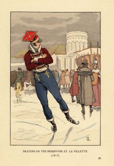 Lancer ja herrat luistelemassa Bassin de la Villette -kadulla, Pariisissa tekijältä François Courboin