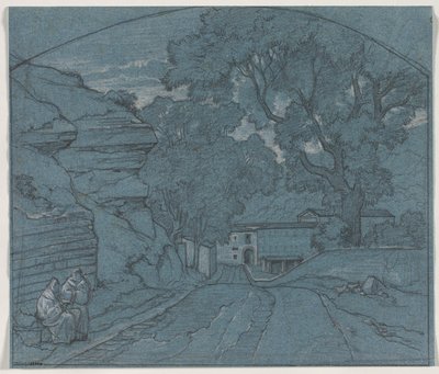 Maisema kahden munkin kanssa, n. 1840. tekijältä François Edouard Bertin