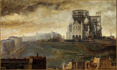 Butte Montmartre ja Sacré-Coeur rakenteilla, n. 1890 (öljy kankaalle) tekijältä François Marius Borrel