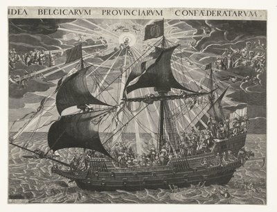 Valtion laiva, 1620 Allegoria maan onnellisesta tilasta Dordrechtin synodin jälkeen Idea Belgicarum Provinciarum Confaederatarum (otsikko esineessä) tekijältä François Schillemans