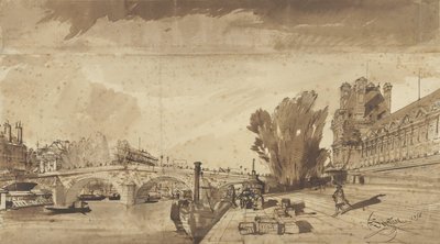 Seine ja Pont Royal; oikealla Pavillon de Flore ja Louvren siipi tekijältä François Victor Sabatier