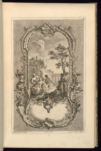 Suunnittelu Cartouchelle, jossa on isot ja pienet lokerot tekijältä François de Cuvilliés the Elder