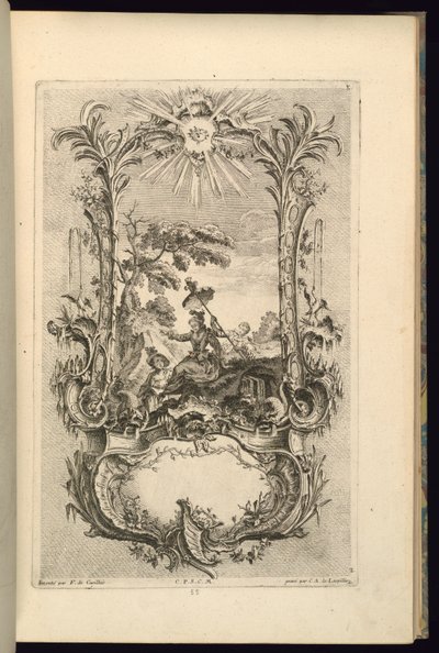 Suunnittelu Cartouchelle, jossa on isot ja pienet lokerot tekijältä François de Cuvilliés the Elder