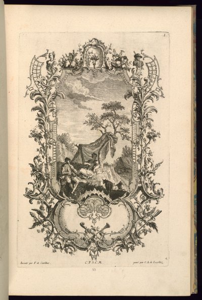 Suunnittelu Cartouchelle, jossa on isot ja pienet lokerot tekijältä François de Cuvilliés the Elder