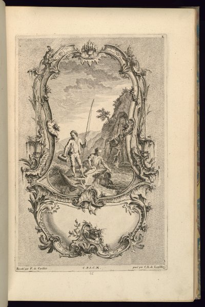 Suunnittelu Cartouchelle, jossa on isot ja pienet lokerot tekijältä François de Cuvilliés the Elder