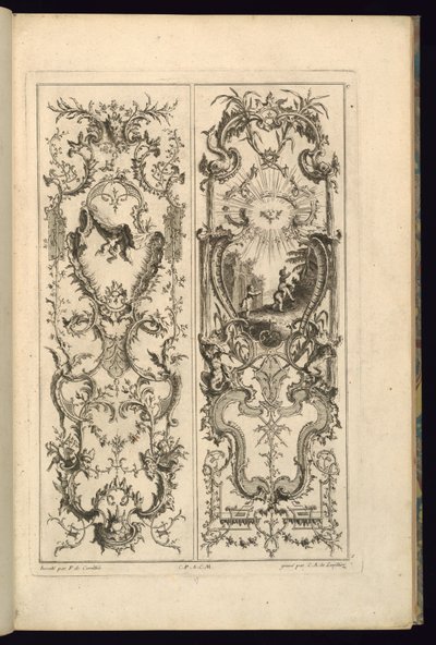 Suunnittelu kahdelle paneelille tekijältä François de Cuvilliés the Elder