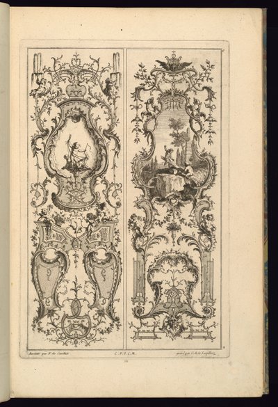 Suunnittelu kahdelle paneelille tekijältä François de Cuvilliés the Elder