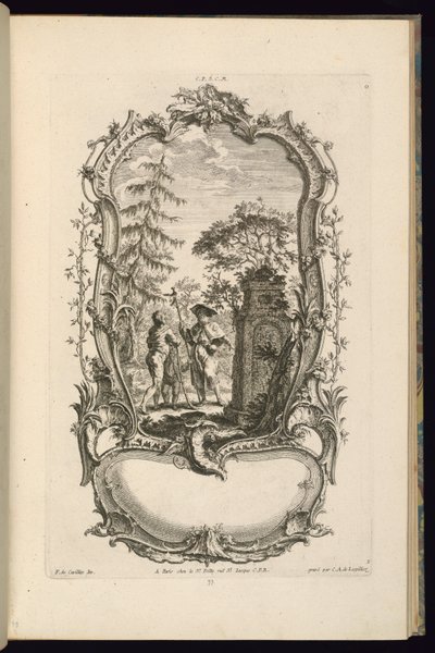 Suunnittelu cartouchelle, jossa on isot ja pienet lokerot tekijältä François de Cuvilliés the Elder