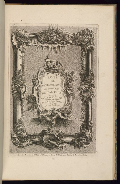 Suunnittelu kehykselle ja cartouchelle tekijältä François de Cuvilliés the Elder