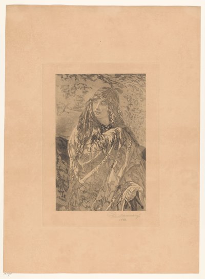 Nuori nainen kukkahuivi tekijältä François de Meersman (signed by artist)