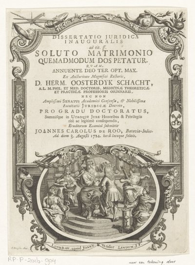 Minerva lauwert schrijver Otsikko: Johannes Carolus de Roo, Dissertatio juridica inauguralis, ad tit. ff. avioliiton purkamisen jälkeen, kuinka myötäjäiset pyydetään, 1722 tekijältä François van Bleyswijck
