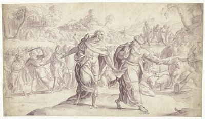 Joosua teloittaa viisi ammonilaisten kuningasta Historia of Joshua (sarjan nimi) tekijältä Frans Francken (I)