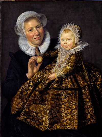 "" Catharina Hooftin (1618-1681) lapsen ja hänen sairaanhoitajansa muotokuva "" (Catharina Hooft sairaanhoitajansa kanssa) Hollannin Alankomaiden aateliston lapsi Frans Hals I:n (1581-1666) maalaus 1620 - Öljy kankaalle - 86x65 - Valtion museot, Berliini tekijältä Frans Hals