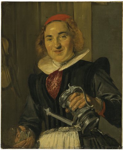 Nuori nainen, jolla on lasi ja lippu tekijältä Frans Hals