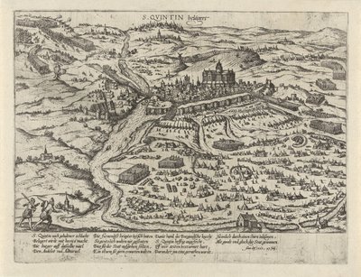 Saint-Quentinin piiritys, 1557 S. Quintin belägert (otsikko esineessä) Sarja 2: Tapahtumat Alankomaissa, 1555-1558 (sarjan nimi) tekijältä Frans Hogenberg
