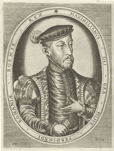 Keisari Maximilian II:n muotokuva Kuninkaat, kuningattaret, prinssit ja prinsessat (sarjan nimi) tekijältä Frans Huys