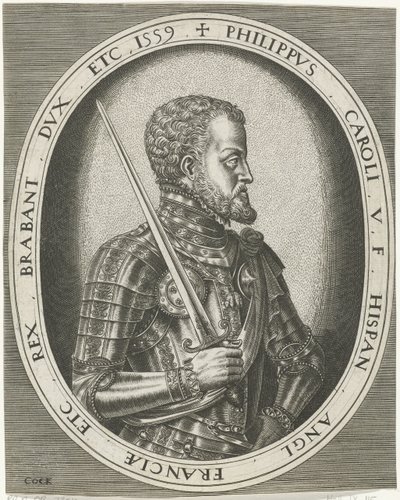 Espanjan kuninkaan Philip II:n muotokuva Kuninkaat, kuningattaret, prinssit ja prinsessat (sarjan nimi) tekijältä Frans Huys