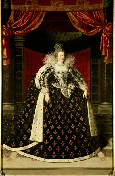 Täyspitkä muotokuva Marie de Medicin (1573-1642) Ranskan kuningattaresta Frans Pourbus Le Jeunen (Francois (Franz) Porbus) maalaus tekijältä Frans II Pourbus