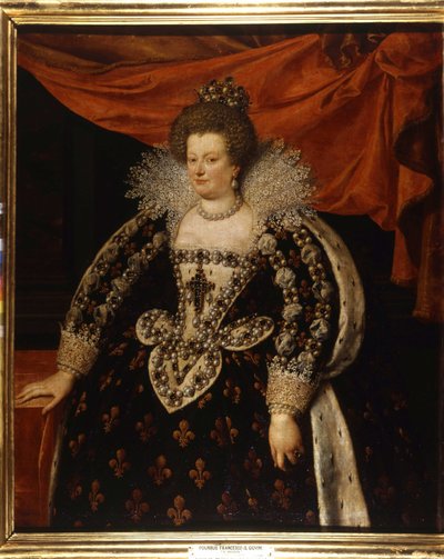 Muotokuva Maria Medicistä (1573 - 1642), Henrik IV:n vaimo ja Ludvig XIII:n äiti. Frans Pourbus Le Jeune (Francois (Franz) Porbus) maalaus tekijältä Frans II Pourbus