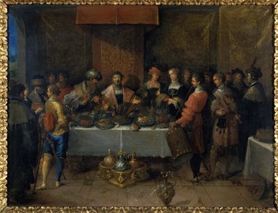Damokles pöydässä, ennen vuotta 1620 (öljy kuparille) tekijältä Frans II the Younger Francken