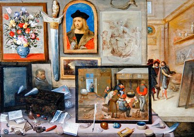 Taiteilijastudion sisustus (öljy paneelille) tekijältä Frans II the Younger and workshop Francken