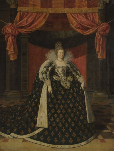Ranskan kuningattaren Marie de Médicisin (1575-1642) muotokuva valtion kaapuissa tekijältä Frans Pourbus (II) (workshop of)