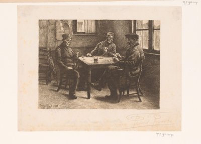 Kolme miestä pelaa korttia kahvilassa tekijältä Frans Proost (signed by artist)