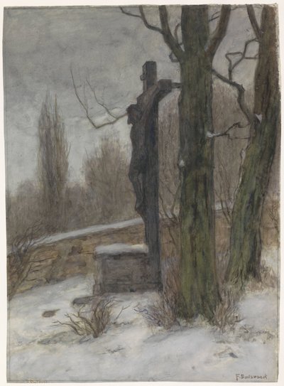 Krusifiksi lumisessa metsässä tekijältä Frans Alexander Evert Lodewijk Smissaert