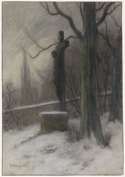 Krusifiksi lumisessa metsässä tekijältä Frans Alexander Evert Lodewijk Smissaert