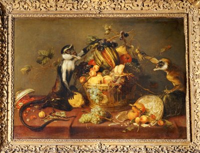 Kaksi apinaa ryöstää hedelmäkorin ... tekijältä Frans Snyders